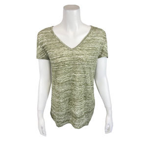 Lisa Rinna Collection Women's Pullover V-Neck Burnout Top Army Green Small Size